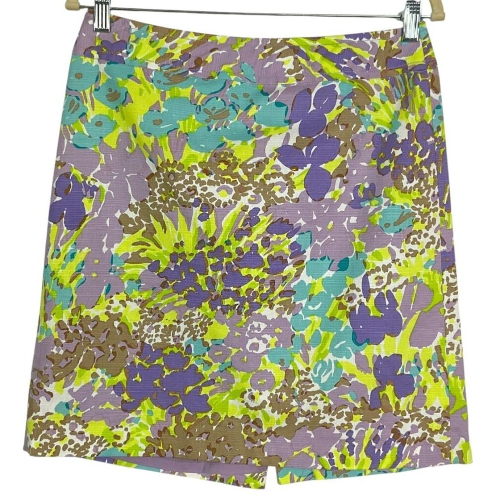 Talbots Floral Pencil Skirt Cotton Spandex Lined Back Vent Zip 6P